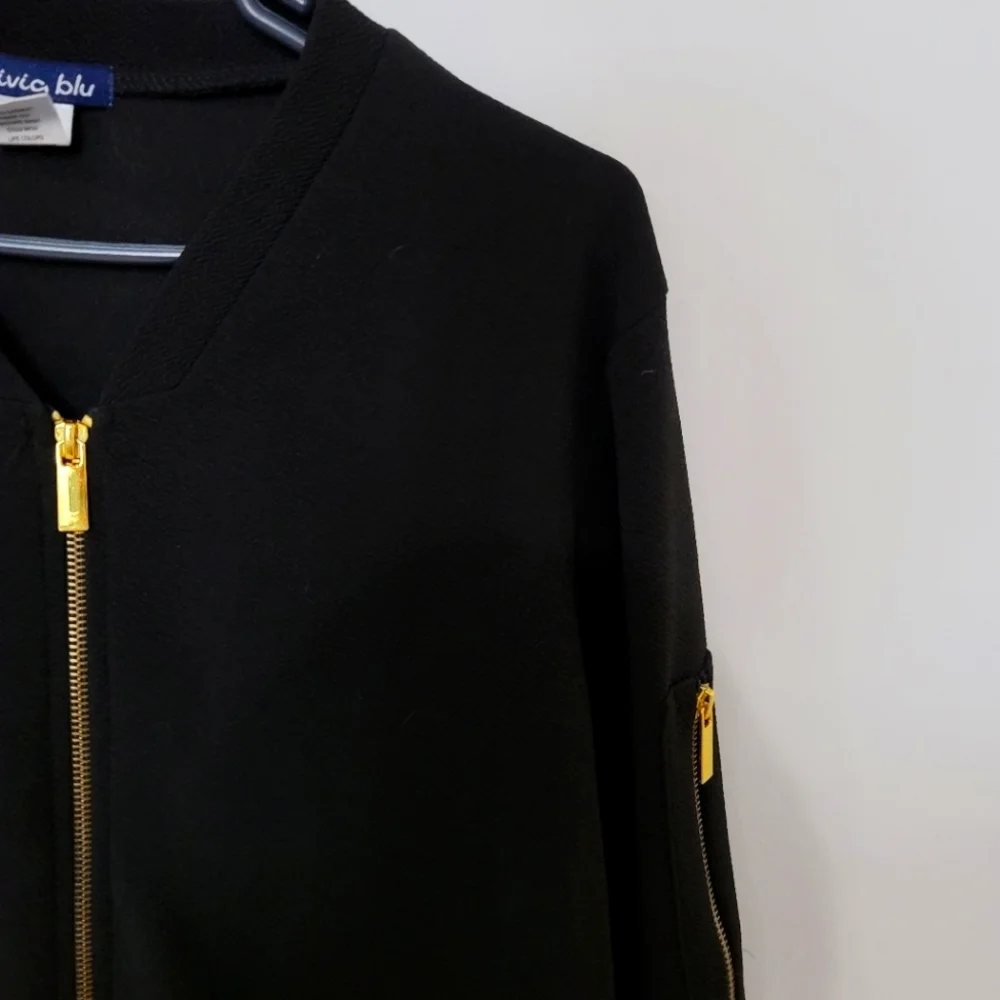 Olivia Blu Black Bomber Jacket With Gold Zipper Detailing​ - Picture 7 of 12